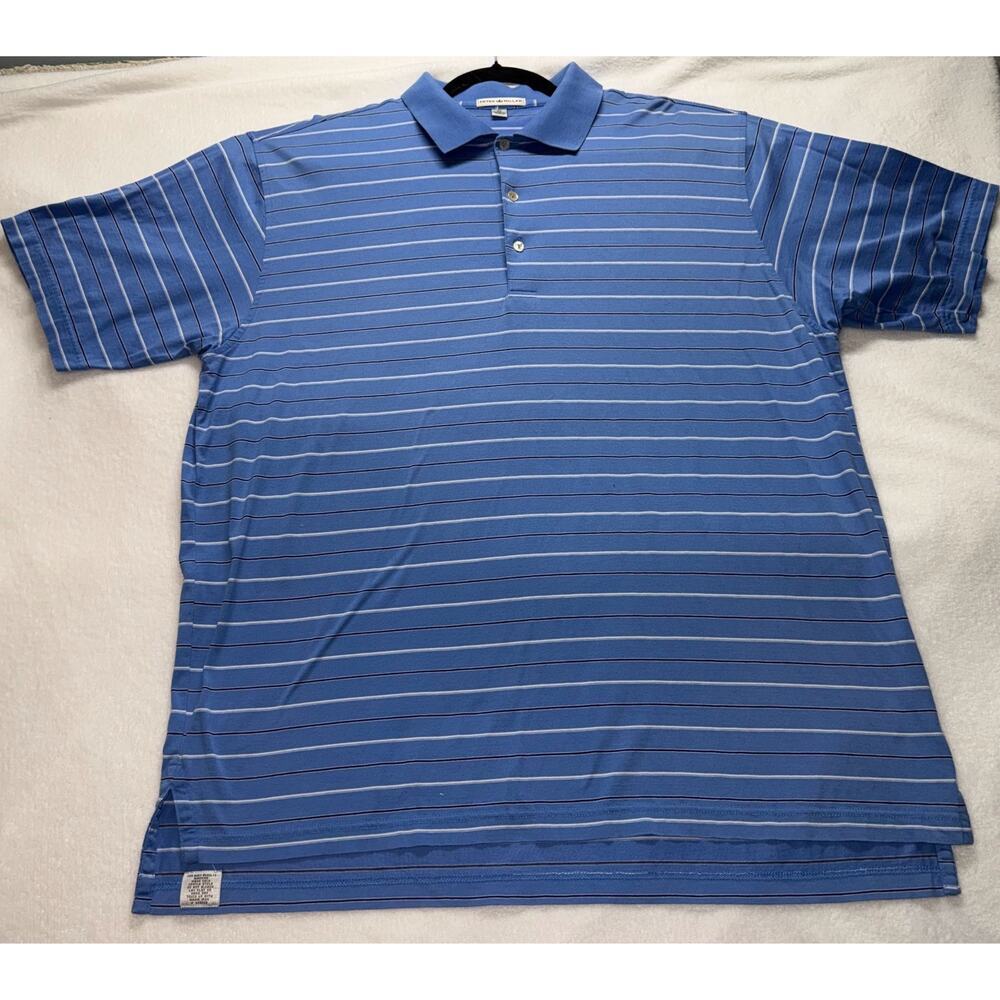 PETER MILLAR Mens XL POLO Golf SHIRT  Blue Stripe 100% cotton‎